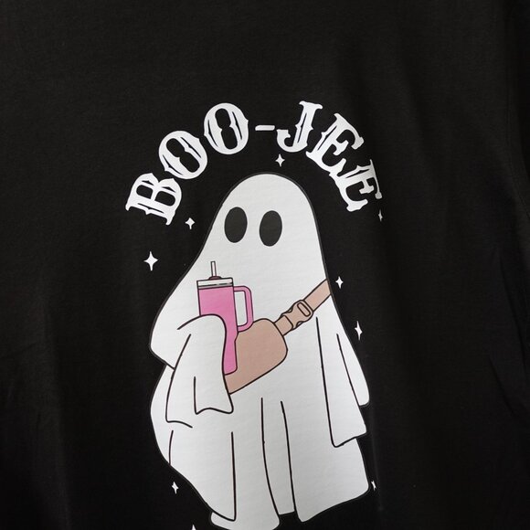 Women's Halloween Shirt LARGE Ghost Boo-Jee Short Sleeve Black Graphic Stanley - Picture 4 of 9